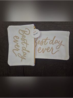 NWT Best Day Ever 2-Piece Canvas Cosmetic Pouch Set
